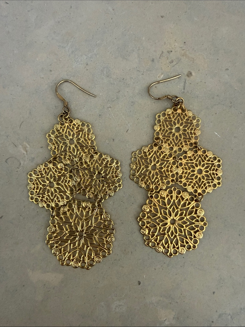 Vintage Gold Filigree Floral Drop Earrings